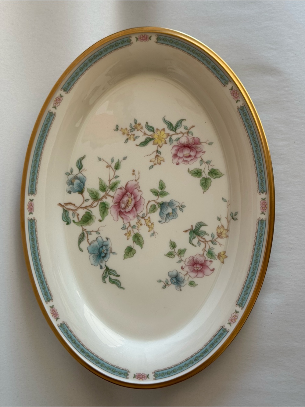 Lenox Vintage Morning Blossom China Serving Platter 16 3/8" Oval with Gold Trim